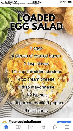 an egg salad recipe is shown on the app