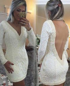 @bameloteodoro Instagram Gaun Koktail, Backless Cocktail Dress, Robes D'occasion, Homecoming Dresses Lace, Long Sleeve Prom, Homecoming Dresses Long, Lace Prom Dress, Lace Homecoming Dresses, Short Prom Dress