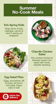 the menu for an egg salad is shown in green and white, with instructions on how to make it