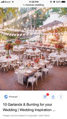 an instagram page with tables and chairs set up for a wedding