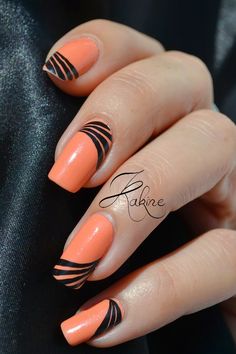 Orange and black polish ... this nail design is everything! Orange Nail Art, Acrylic Nail Art, Orange Nails, Nail Art Inspiration, Fancy Nails, Creative Nails, Nail Stamping, Manicure E Pedicure, Gorgeous Nails