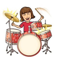 a cartoon girl playing the drums on stage