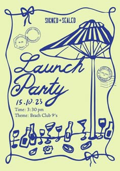 Illustrative invite for an event's launch Brand Event Invitation, Summer Party Graphic Design, Supper Club Invitation, Invitations Aesthetic, Beach Party Illustration, Brand Launch Party, Pool Party Graphic Design, Fashion Event Invitation, Luxury Pool Party