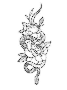 a snake wrapped around a rose tattoo design