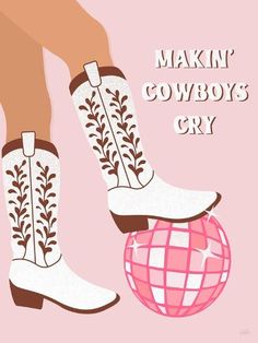 size: 12x9in Art Print: Makin' Cowboys Cry by Natalie Carpentieri : Painted Posters For Room, Cowgirl Paintings Canvases, Country Homescreen, Country Backgrounds Wallpapers, Cowboy Paintings, Preppy Posters, Pink Wallpaper Quotes, Country Pink, Cowgirl Vibes