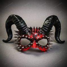 This Devil Spikes Mask With Back Twisted Horns Is Made From Plastic, Then Decorated And Hand Painted To Give It An Beautiful Bloody Texture Look. The Mask Is About 12" Tall And 14" Wide. The Masquerade Mask Will Make A Great Costume Accessory. Product Feature Made From Plastic With Plastic Plastered And Handcrafted And Hand Painted. Great For A Masquerade Ball, Venetian Costume, Halloween Costume Features Mythological Beasts May Also Be Used As A Display Piece Hand Painted With A Unique Texture Masqurade Mask With Horns, Scary Bat Mask, Halloween Mouth Mask, Devil Mask For Kids, Metal Demon Mask, Scary Masquerade Masks, The Four Horsemen Masks, Black Punk Masks For Party, Punk Black Party Masks