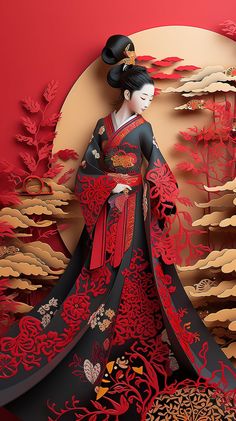 Paper Kirigami, Art Geisha, Paper Art Sculpture, Geisha Art, Japanese Art Prints, Paper Illustration, Art Japonais, Paper Cut Art