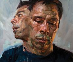 an oil painting of two men with their eyes closed