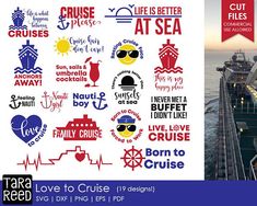 the cruise ship has many different stickers on it's front and back sides