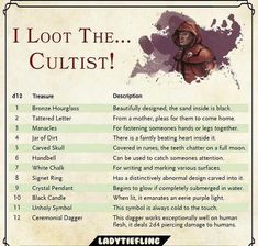 a poster with the words i loot the cultist on it