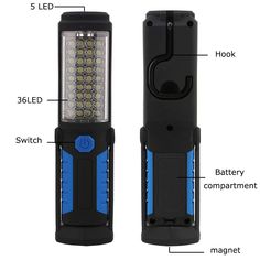 an image of a flashlight with instructions on how to use the battery and its components