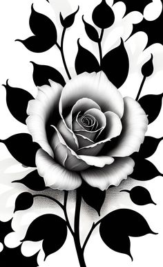 a black and white drawing of a rose