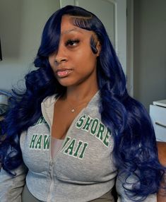 Blue Lace Wig, Blue Wigs, Lace Wigs Styles, Performance Hairstyles, Sleek Ponytail Hairstyles, Creative Hair Color, Wig Styling, Frontal Hairstyles, Cool Braid Hairstyles