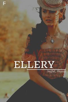 a woman in a dress and hat with the caption, elleny joyful happy