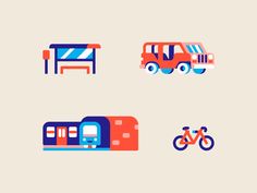 four different types of transportation icons