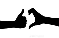 two hands giving the thumbs up sign with their fingers pointing towards each other in silhouette on a white background