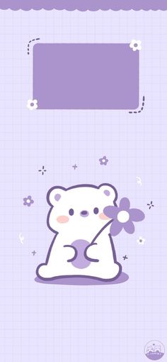 a purple and white bear holding a flower