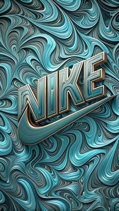 the nike logo is surrounded by blue swirls and gold lettering that reads'nike '