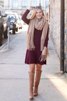 Abercrombie and Fitch Fit and Flare Sweater Dress on Life with Emily Winter Dress With Boots, Bootie Outfits, Dress In The Winter, Style List, Casual Weekend Outfit, Gaun Fashion, Wear To Work Dress, Grunge Dress, Winter Dress Outfits