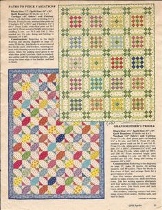 an old book with two different quilts on the page and one is in color