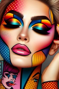 Pop Art Makeup Ideas, Pop Art Makeup Tutorial, Makeup Illustration, Pop Art Makeup, Face Paint Makeup, Old Makeup, Halloween Makeup Inspiration