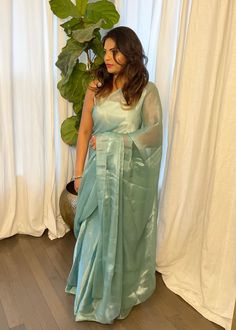 Traditional Sheer Saree For Festive Occasions, Festive Sheer Organza Saree, Festive Sheer Saree, Summer Organza Saree With Pallu, Traditional Sheer Organza Saree, Fitted Saree For Summer Celebration, Turquoise Wedding Blouse Piece, Summer Celebration Fitted Saree, Green Organza Saree With Self Design