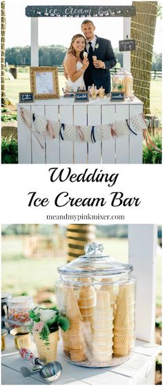 the wedding ice cream bar is decorated with bananas and other desserts for guests to eat