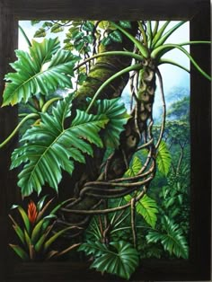 an oil painting of a tree in the jungle