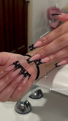 Chrome And Black Nails, Black French Tip, Brown Acrylic Nails, Business Nails, Black French Tips, Brown Acrylic, French Tip Nail Designs, Matric Dance, Glamour Nails