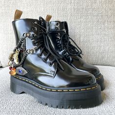 Price Is $150 Higher On Posh Vs My Website Sold Out Limited Edition Collab Docs. Brand New With Tags And Unworn. These Have The Coolest Charms And Chains On Them! If You Are A Half Size, I Would Recommend Sizing Down. Us Women's: 7 Us Men's: 6 Uk: 5 Eur: 38 Doc Marten Charms, Emo Clothes, Jadon Boots, Dr Martens Jadon, Identity Crisis, Emo Outfits, Dr Martens Shoes, Martens Shoes, Us Man