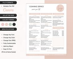 a clean and simple cleaning service list is displayed on a white background with pink accents