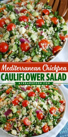 Mediterranean Chickpea Cauliflower Salad is a healthy, vegetable loaded salad that is perfect for the warmer months. Bring this salad to your next BBQ or picnic or make it ahead for your weekly meals. Make Ahead Mediterranean Meals, Cauliflower Salads, Loaded Salad, Mediterranean Soup, Healthy Lunch Salad, Mediterranean Chickpea