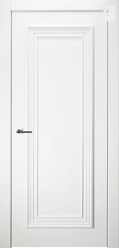 an open white door with a handle on the front and side panels, in a plain style