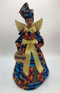 African Angel, Kwanzaa Party, Photo Purple, African Christmas, Porcelain Angel, Christmas Tree Angel, Metallic Gold Color, Angel Tree Topper, Angel Tree