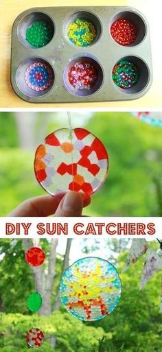 the sun catchers are made out of cupcake tins