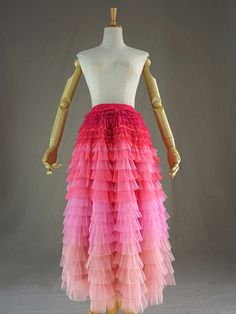 ==Features==+ *+Handmade+Item.+ *+This+skirt+featured+with+colorful+tiered+design.+It's+kind+of+a+sweet+wedding+cake.++You+would+feel+surprised+when+you+wear+it.+Not+just+for+tutus.+ *+Tiered+Design+/+Full+Lined *+Length:+ -+Midi:++31in+(80cm)+Waist+to+Hem -+Custom+Len... Tulle Skirt Pink, Tulle Skirt Plus Size, Tulle Skirt Bridesmaid, Bridesmaid Separates, Long Tulle Skirt, Tulle Skirts Outfit, Tiered Tulle Skirt, Skirt Tiered, Tulle Long Skirt