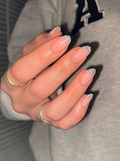 Glitter French Nails, Hoco Nails, Glitter Tip Nails, New Years Eve Nails, French Tip Nail Designs, Formal Nails, Winter Nails Acrylic, Her Nails, Sparkle Nails