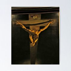 a painting of jesus on the cross with his hands up