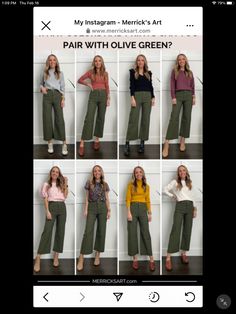 Hunter Green Pants Outfit, Olive Green Wide Leg Pants Outfit, Olive Green Pants Outfit Work, Wideleg Pants Outfit, Olive Pants Outfit For Work, Outfits With Olive Green Pants, Chinos Women Outfit