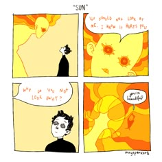 a comic strip with an image of a man looking at the sun