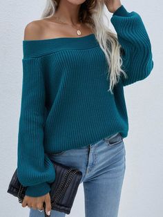 Off-Shoulder Rib-Knit Sweater White Sweater Women, White Oversized Sweater, Casual Knitwear, Winter Knit Sweater, Off The Shoulder Sweater, Off Shoulder Sweater, Ribbed Knit Sweater, Shoulder Sweater