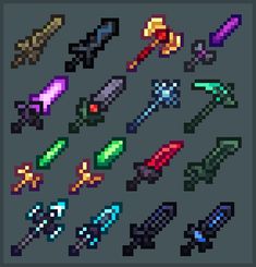 an image of pixel art with different types of swords