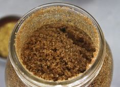 a jar filled with some kind of brown substance