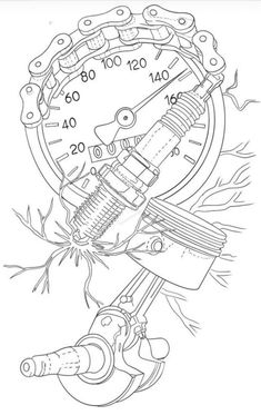 a drawing of a speedometer with chains around it