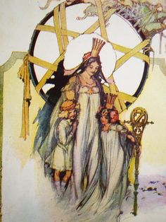 an illustration of a woman and two children standing in front of a wheel of life