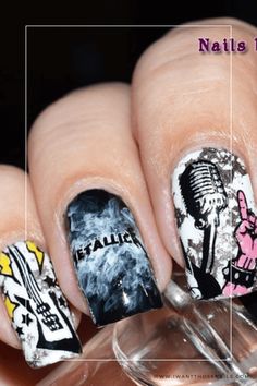 Metallica Nails Metallica Nails, Amazing Nail Art Designs, Concert Nails, Amazing Nail Art, Nails Design Ideas, Edgy Nails, Black Shades, Amazing Ideas, Nail Games