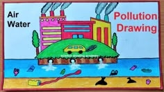 water pollution drawing (air pollution drawing) easy | science drawing academy  @howtofunda ​ Air And Water Pollution, Save Water Poster Drawing, Save Water Poster, Water Poster