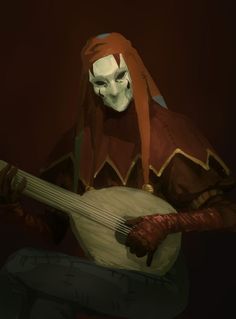 a person with a mask playing a guitar