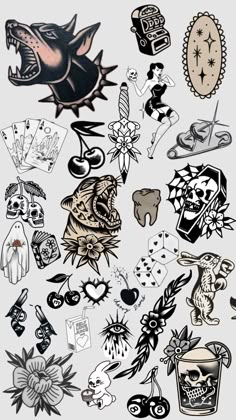 an assortment of tattoos on a white background