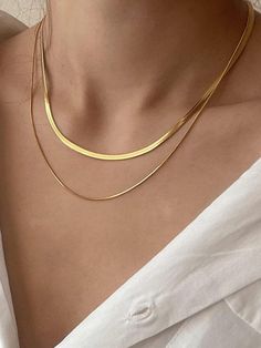 Não perca esta oferta grande na SHEIN! Economize muito agora!​2 Peças/Conjunto Minimalista Colar De Corrente Jewelry Necklace Simple, Minimalist Chain, Layered Chain Necklace, Snake Chain Necklace, Herringbone Necklace, Necklace Sets, Women Necklace, Gold Choker Necklace